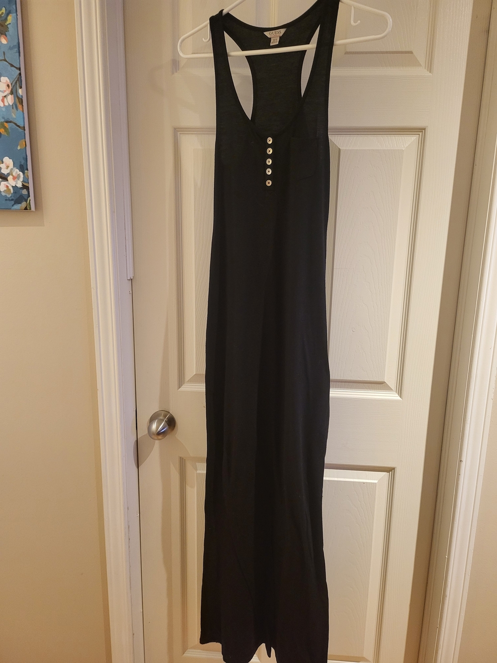 GUESS XS Black Racerback Maxi Dress with Button Detail